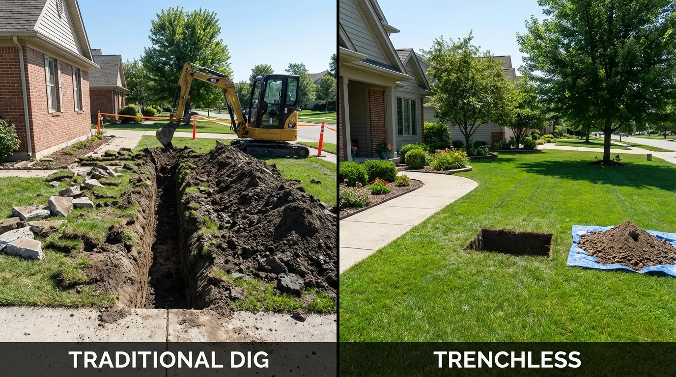 Trenchless sewer repair with minimal yard damage versus traditional excavation in Emory, TX